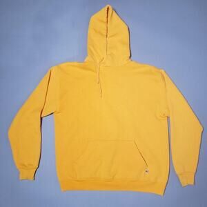 Vintage Russell Athletic Blank yellow Hoodie Mens Large